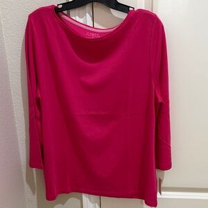 Talbots NWT Bright Rose 3/4 Sleeve Bateau Neck Tee XL